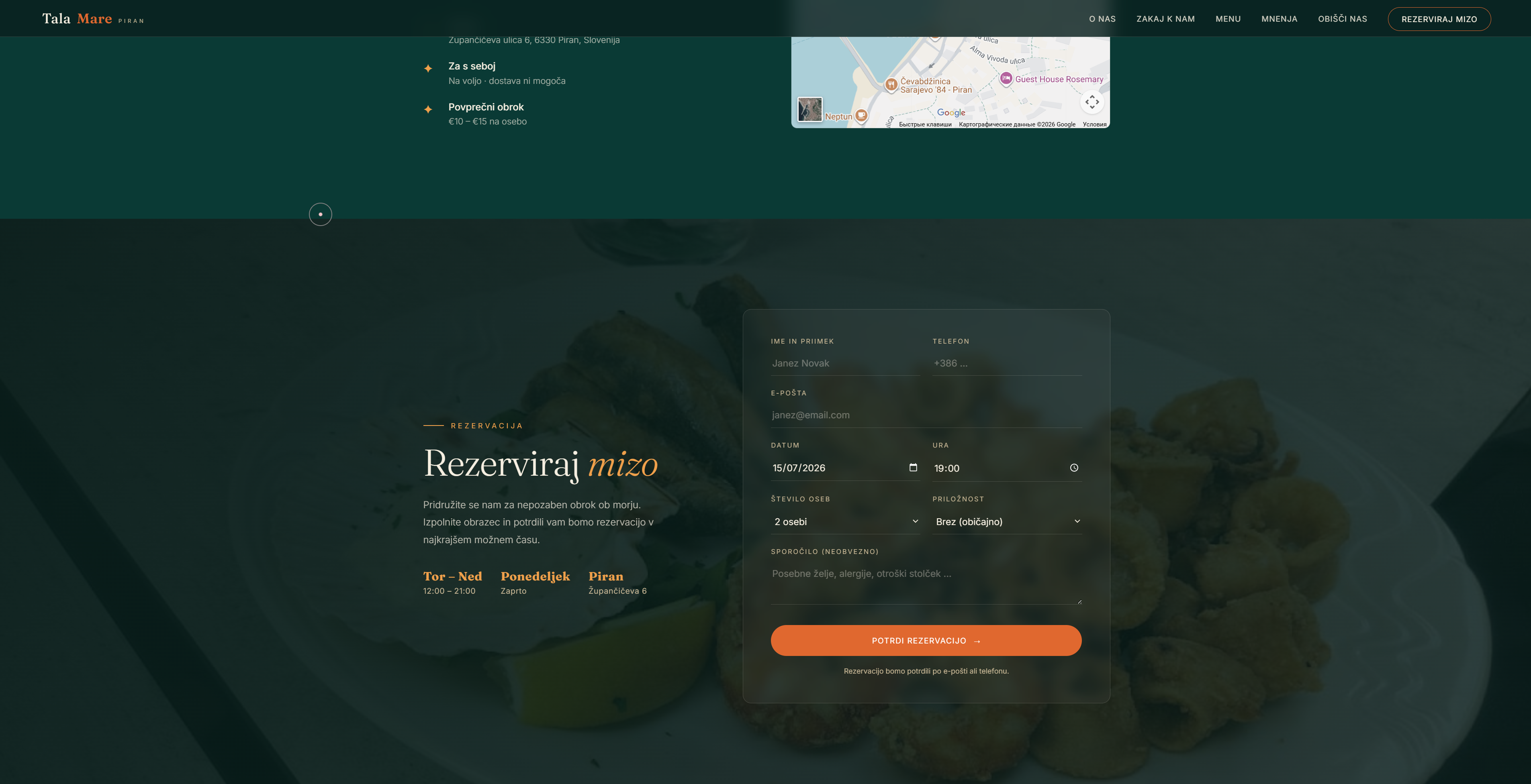 Tala Mare — restaurant site concept